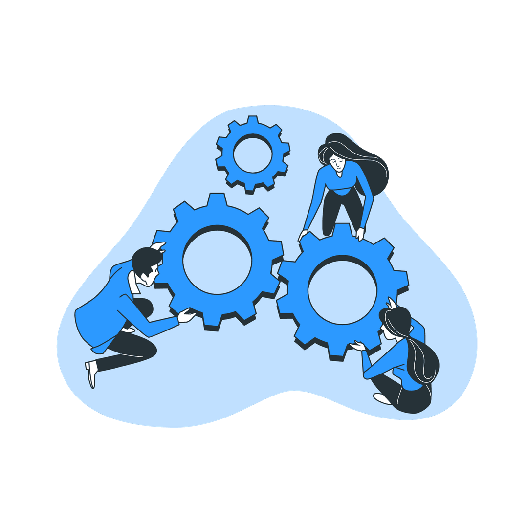 Illustration showing collaboration between designers, developers, and strategists at S&F Nexus